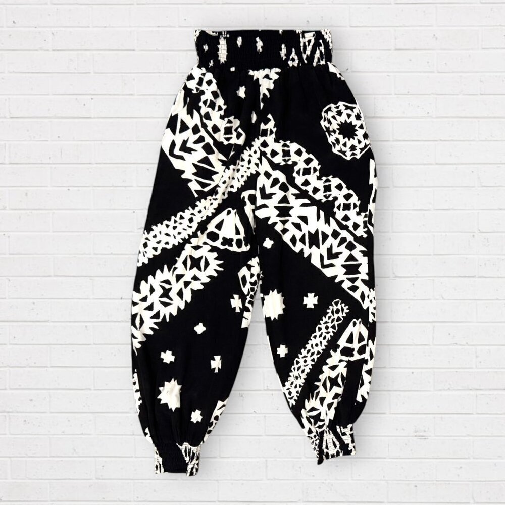 ANTHROPOLOGIE Aniya Balloon Joggers Black White Geometric Print XS